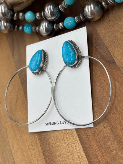 Kingman Turquoise Hoop #726 Earrings by Elouise Kee, Navajo