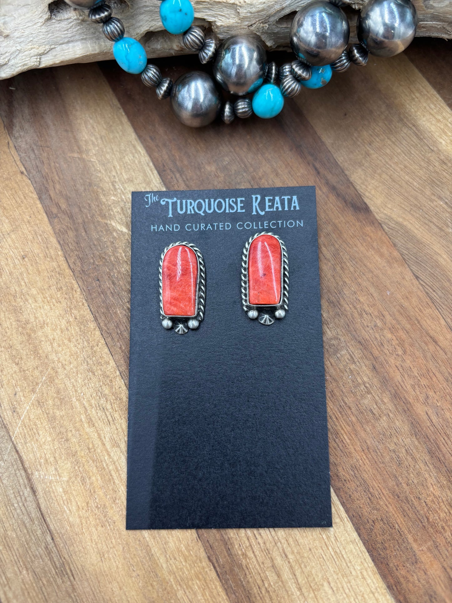 Red Spiny #826-7E Earrings by Chassity Belone, Navajo