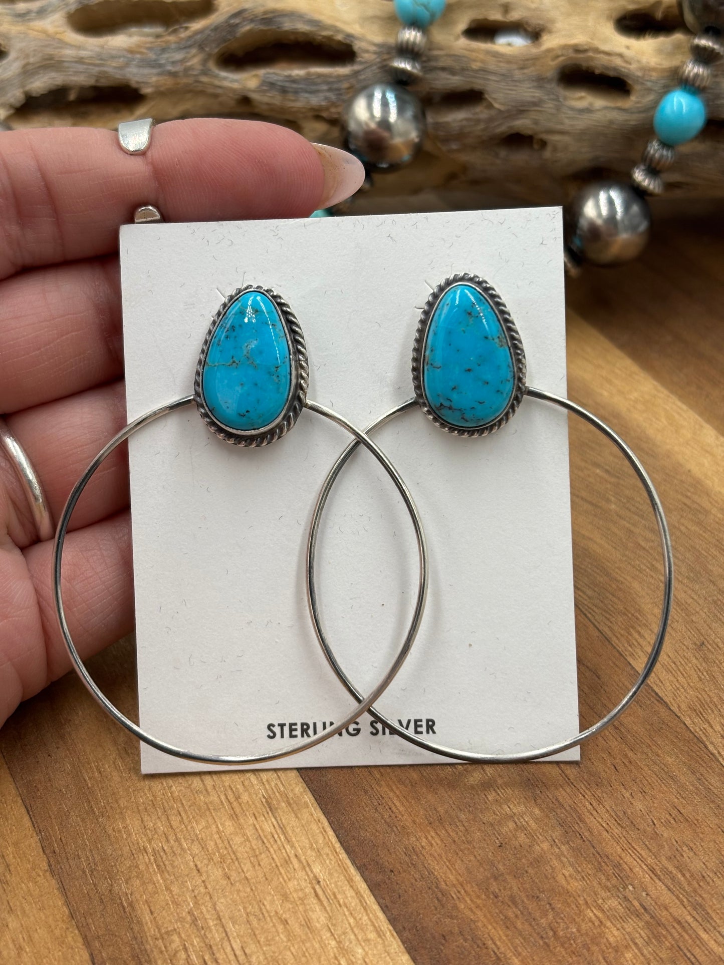 Kingman Turquoise Hoop #726 Earrings by Elouise Kee, Navajo