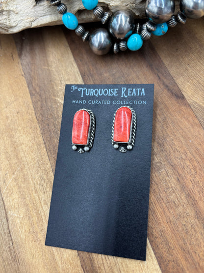 Red Spiny #826-7E Earrings by Chassity Belone, Navajo
