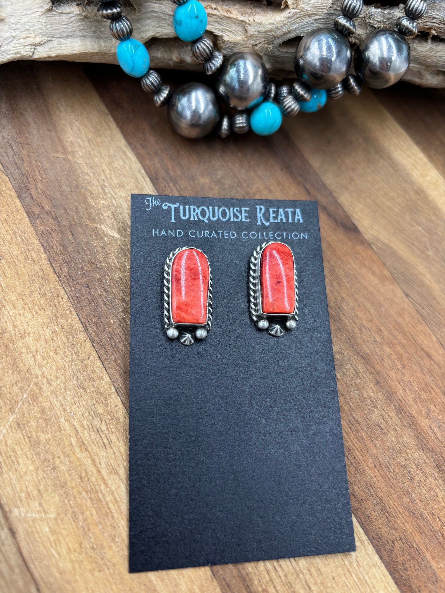 Red Spiny #826-7E Earrings by Chassity Belone, Navajo