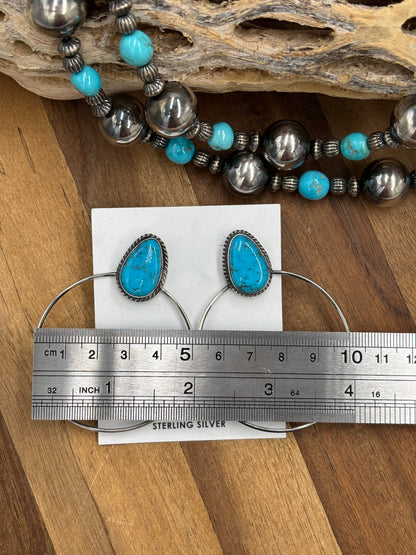 Kingman Turquoise Hoop #726 Earrings by Elouise Kee, Navajo