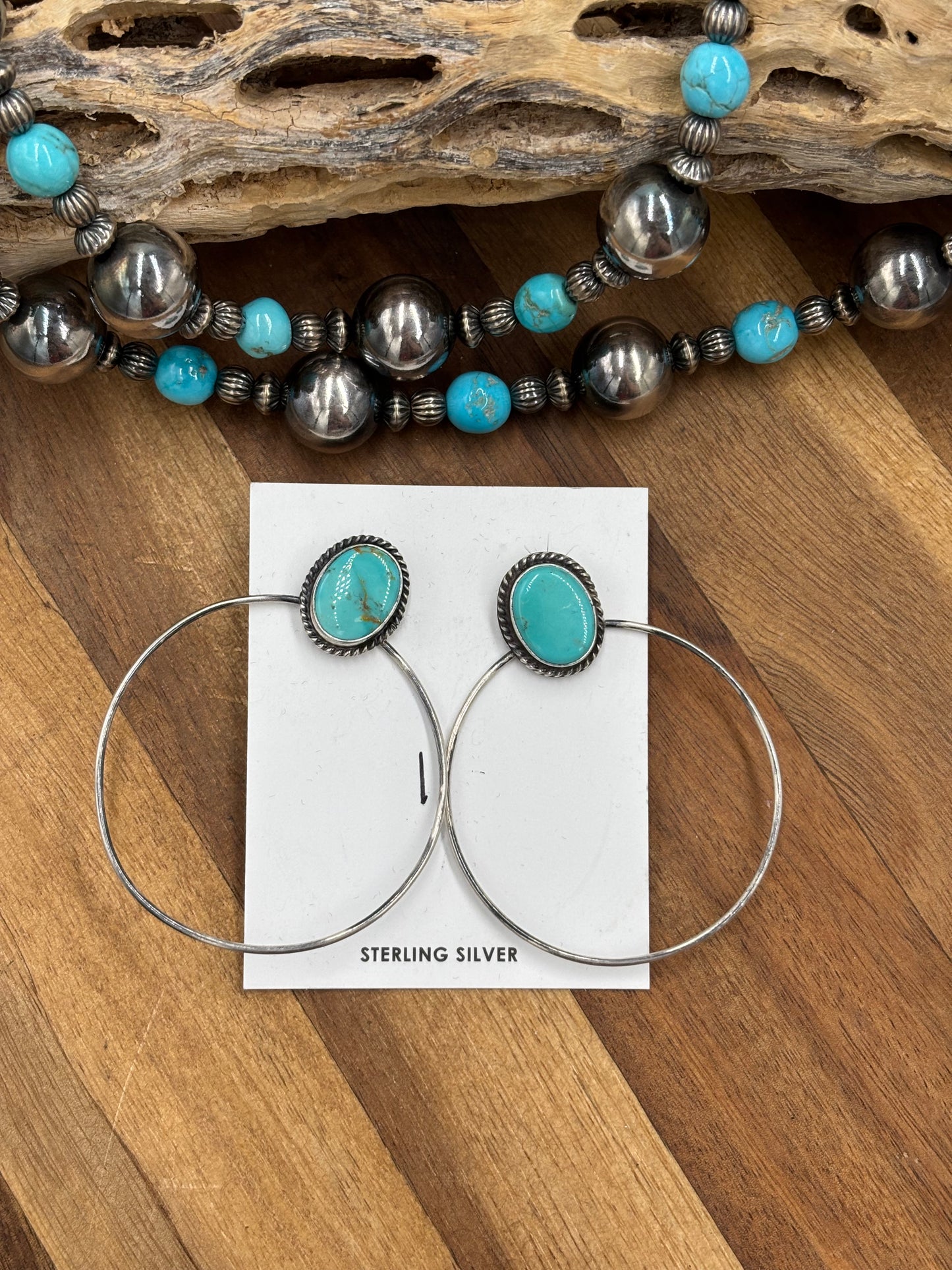 Kingman Turquoise Hoop #1 Earrings by Elouise Kee, Navajo