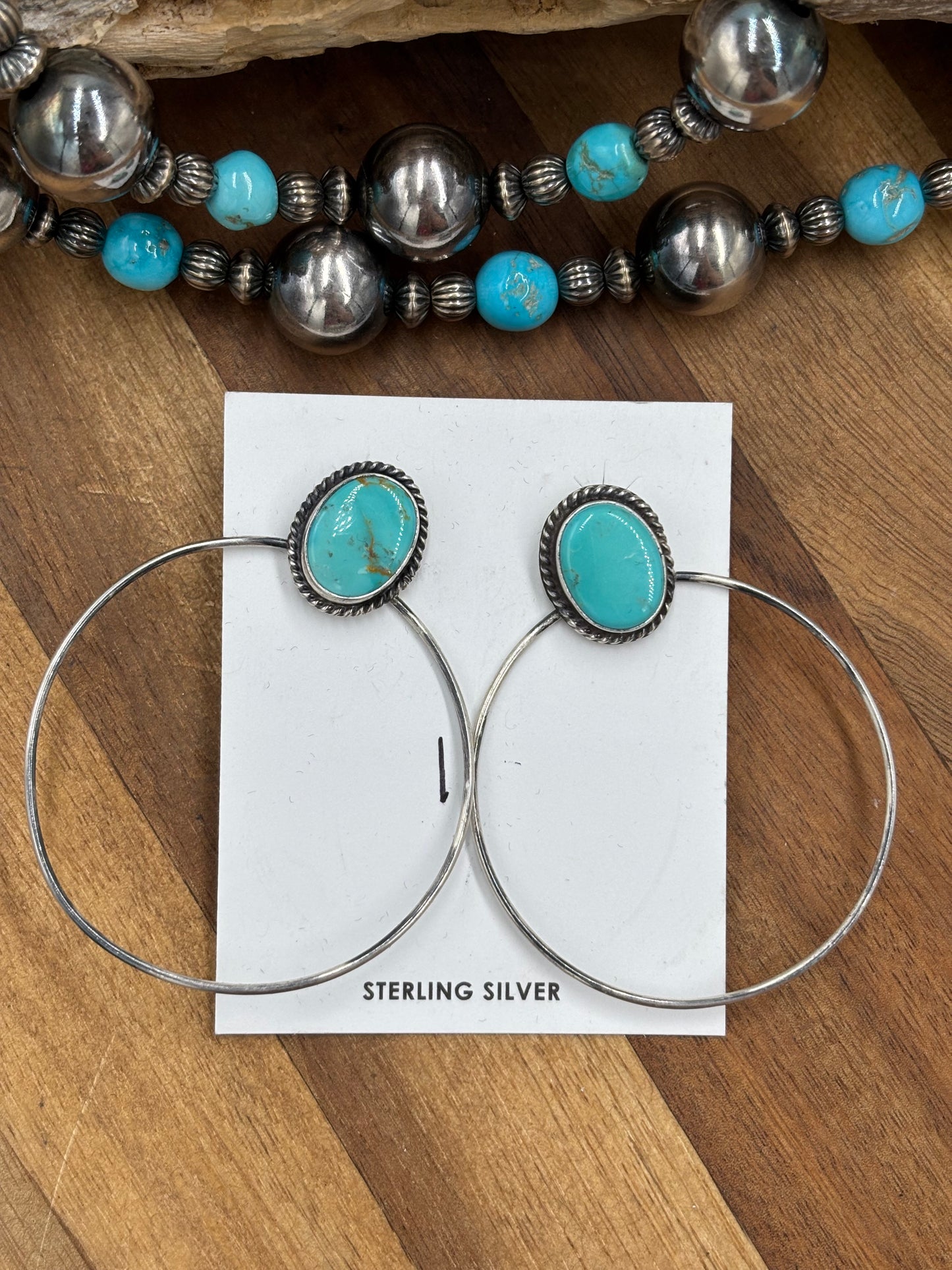 Kingman Turquoise Hoop #1 Earrings by Elouise Kee, Navajo