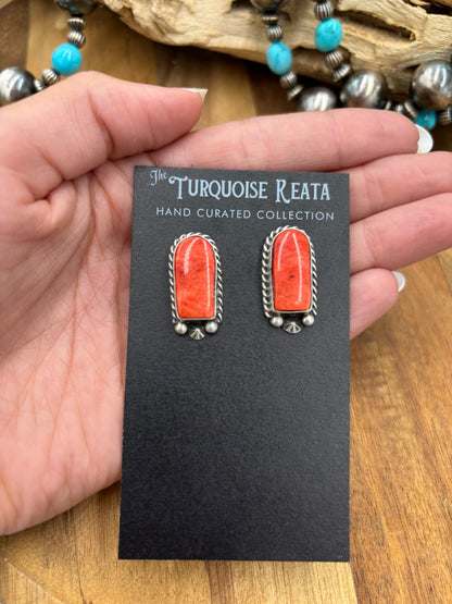 Red Spiny #826-7E Earrings by Chassity Belone, Navajo