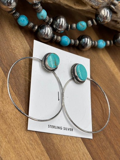Kingman Turquoise Hoop #1 Earrings by Elouise Kee, Navajo