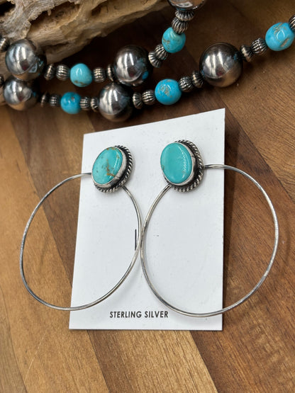 Kingman Turquoise Hoop #1 Earrings by Elouise Kee, Navajo