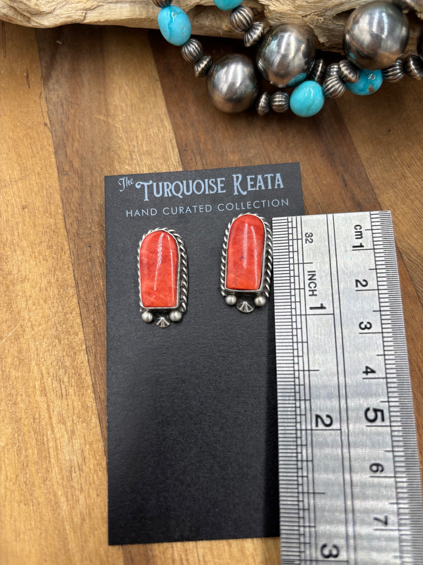 Red Spiny #826-7E Earrings by Chassity Belone, Navajo