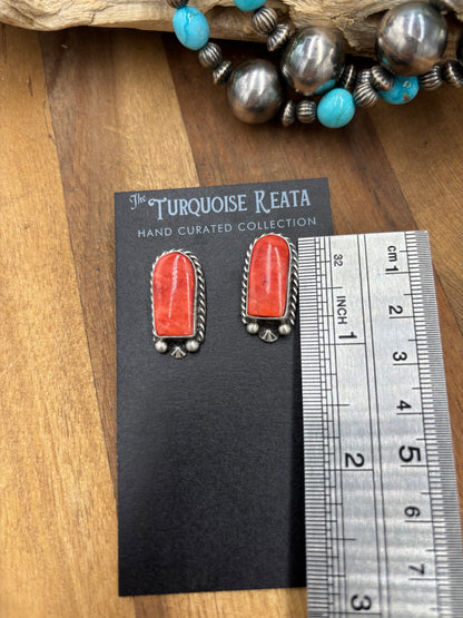 Red Spiny #826-7E Earrings by Chassity Belone, Navajo