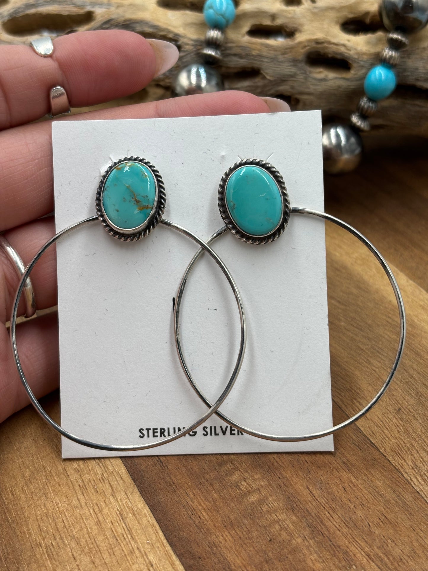 Kingman Turquoise Hoop #1 Earrings by Elouise Kee, Navajo