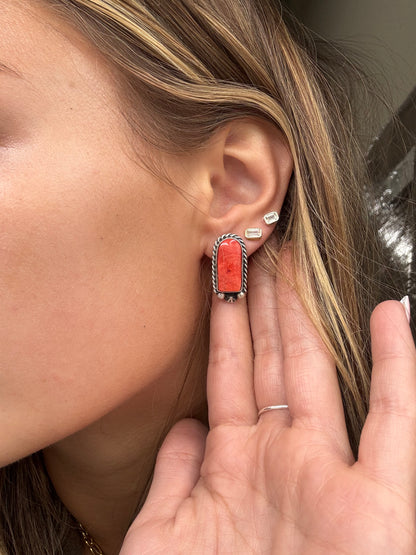 Red Spiny #826-7E Earrings by Chassity Belone, Navajo
