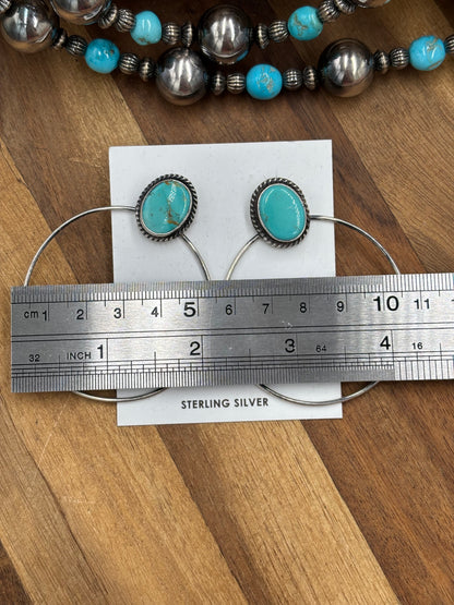 Kingman Turquoise Hoop #1 Earrings by Elouise Kee, Navajo