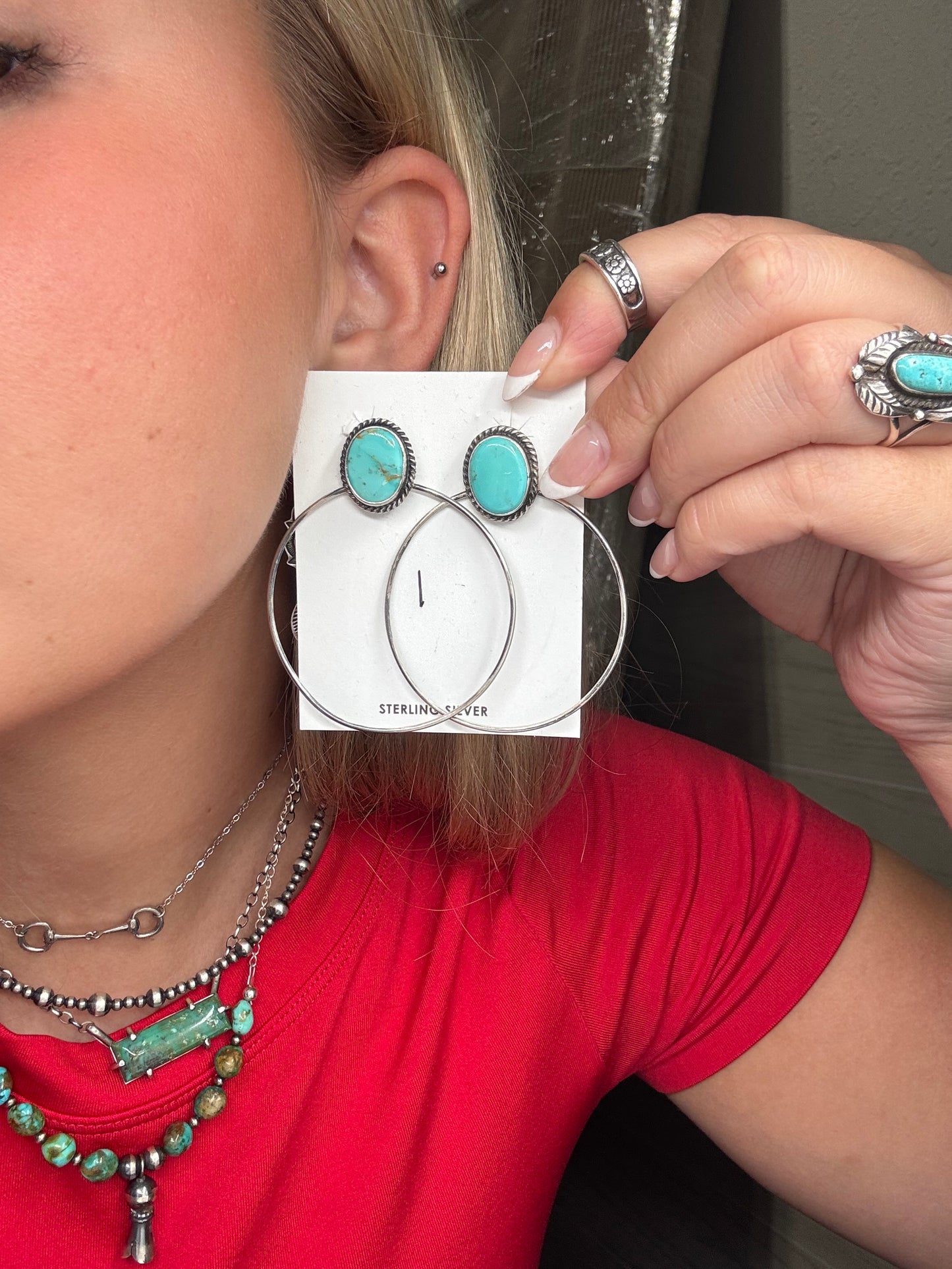 Kingman Turquoise Hoop #1 Earrings by Elouise Kee, Navajo