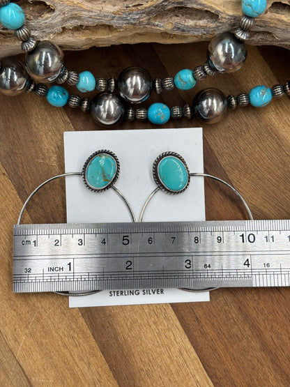Kingman Turquoise Hoop #1 Earrings by Elouise Kee, Navajo