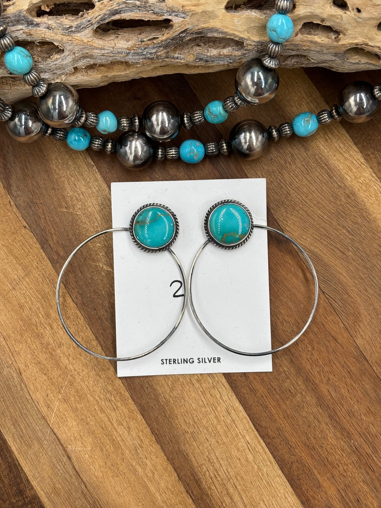 Kingman Turquoise Hoop #2 Earrings by Elouise Kee, Navajo