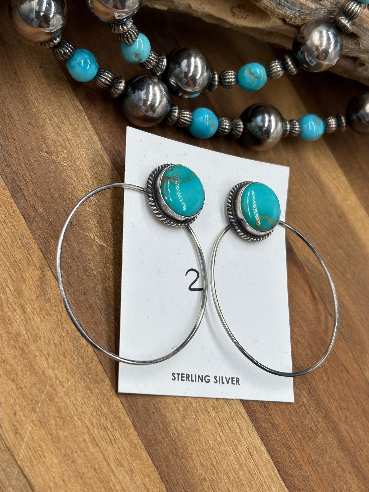 Kingman Turquoise Hoop #2 Earrings by Elouise Kee, Navajo
