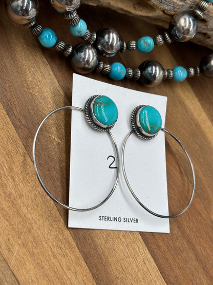 Kingman Turquoise Hoop #2 Earrings by Elouise Kee, Navajo