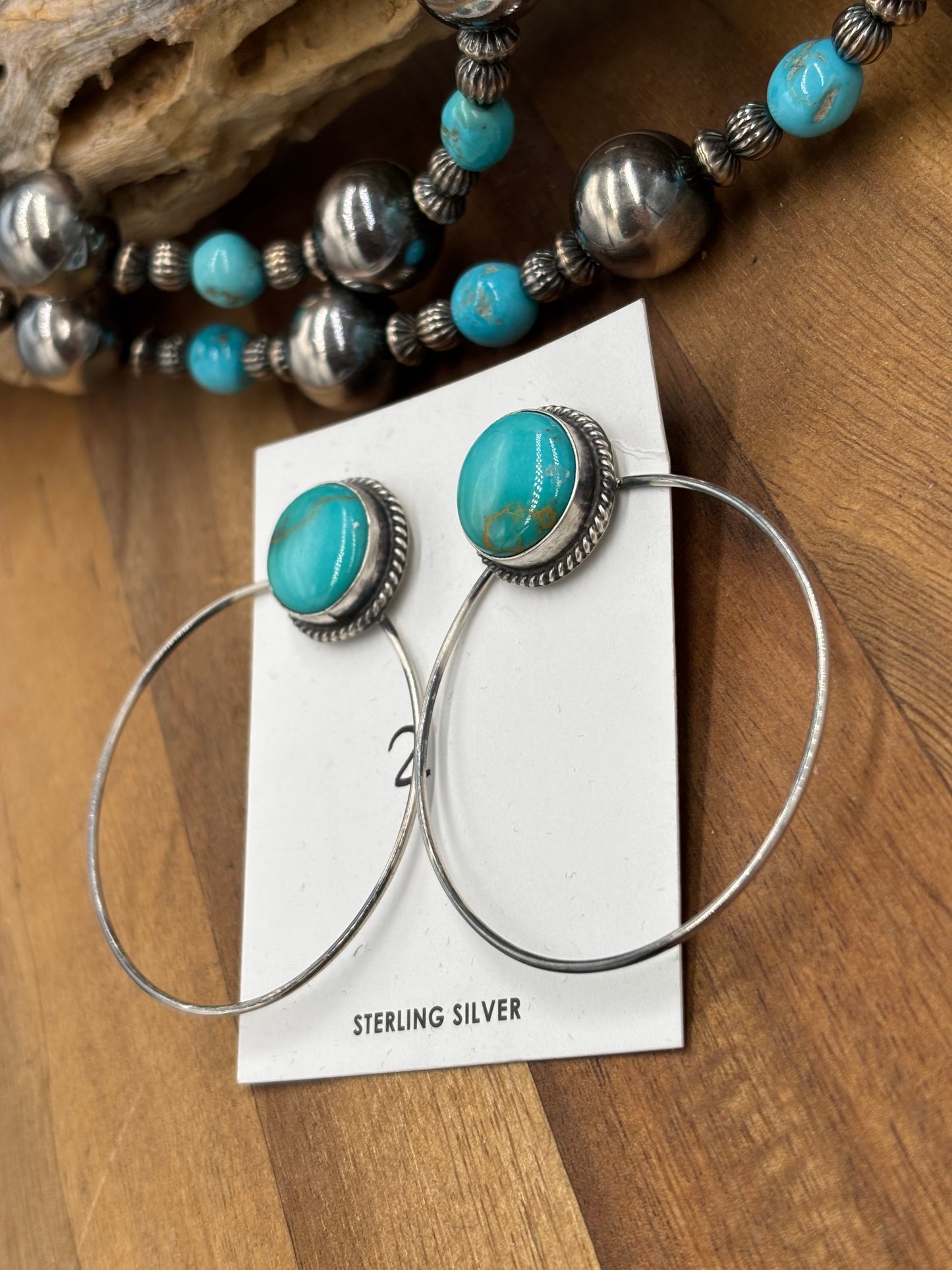 Kingman Turquoise Hoop #2 Earrings by Elouise Kee, Navajo