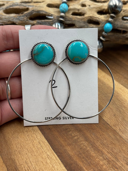 Kingman Turquoise Hoop #2 Earrings by Elouise Kee, Navajo