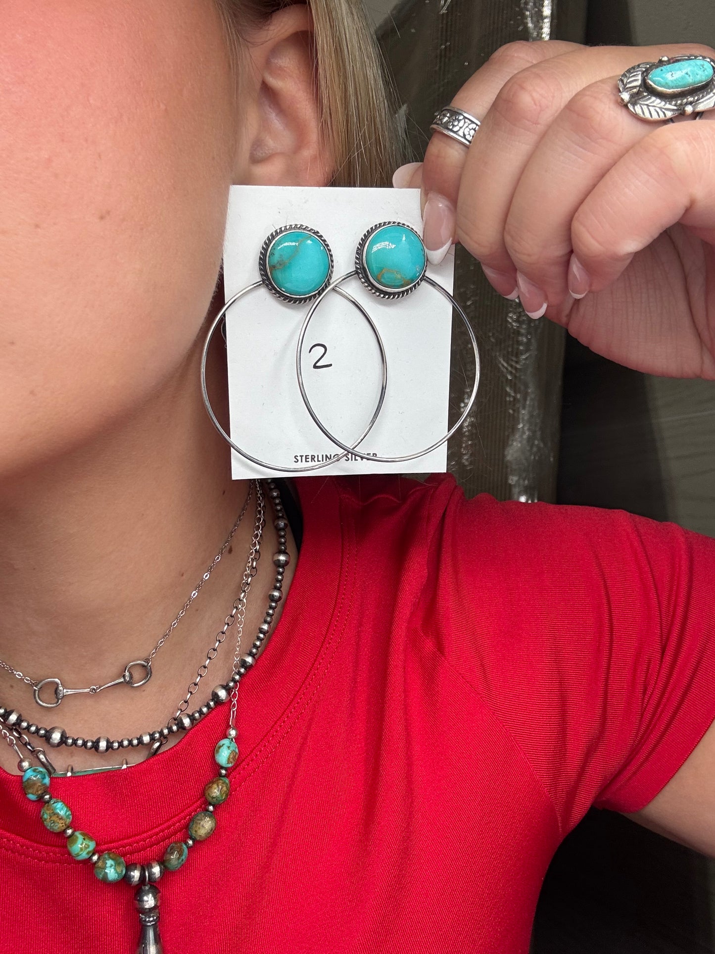 Kingman Turquoise Hoop #2 Earrings by Elouise Kee, Navajo