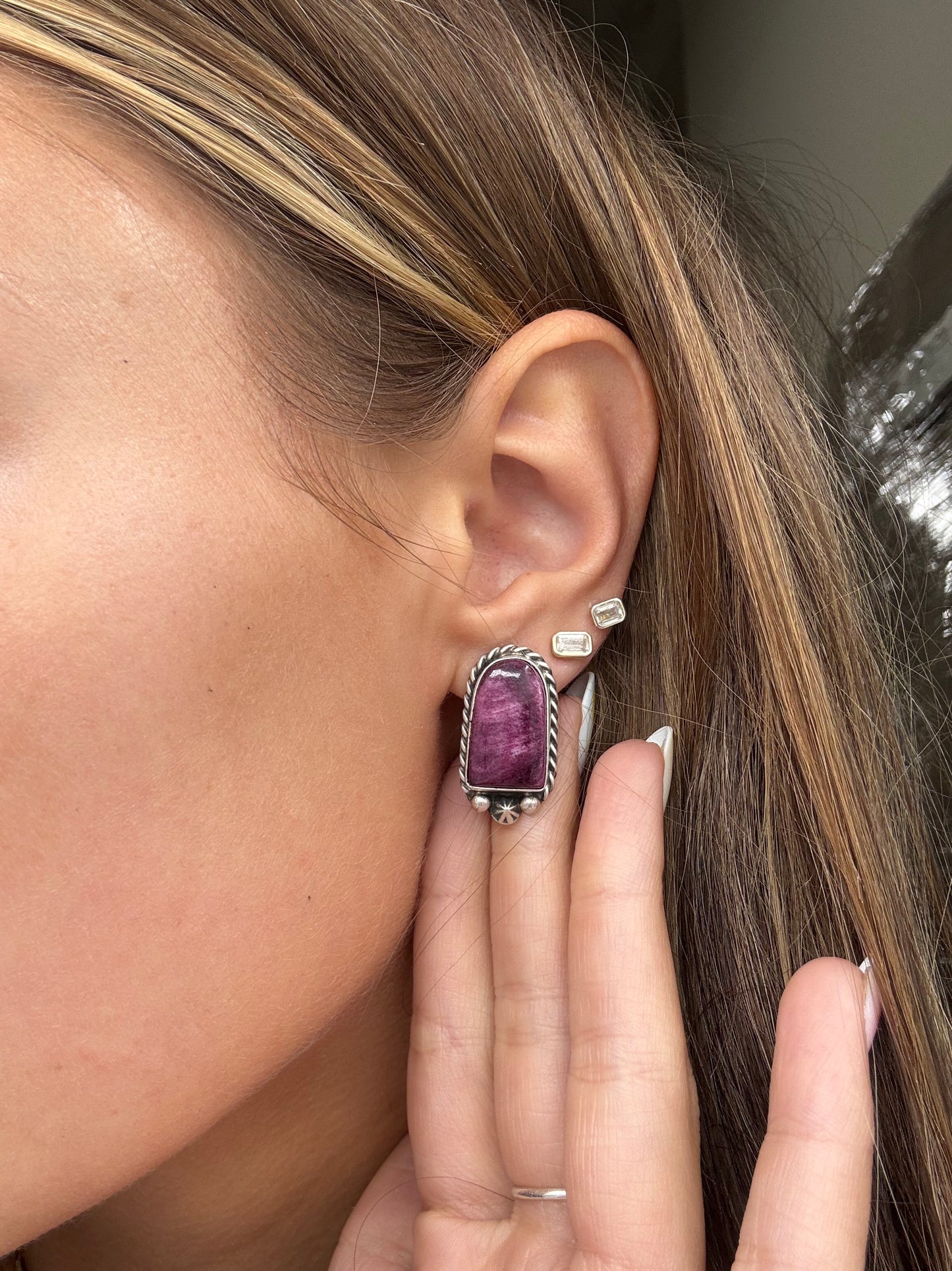 Purple Spiny #826-8A Earrings by Chassity Belone, Navajo