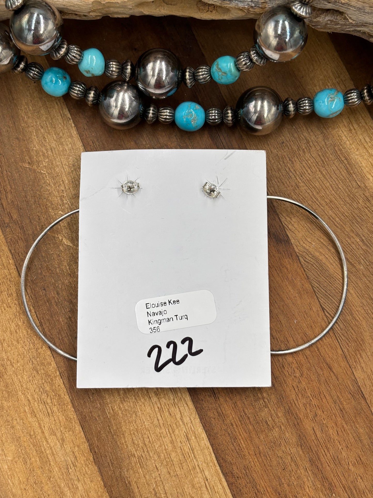 Kingman Turquoise Hoop #2 Earrings by Elouise Kee, Navajo
