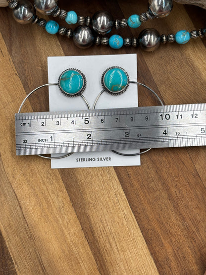 Kingman Turquoise Hoop #2 Earrings by Elouise Kee, Navajo