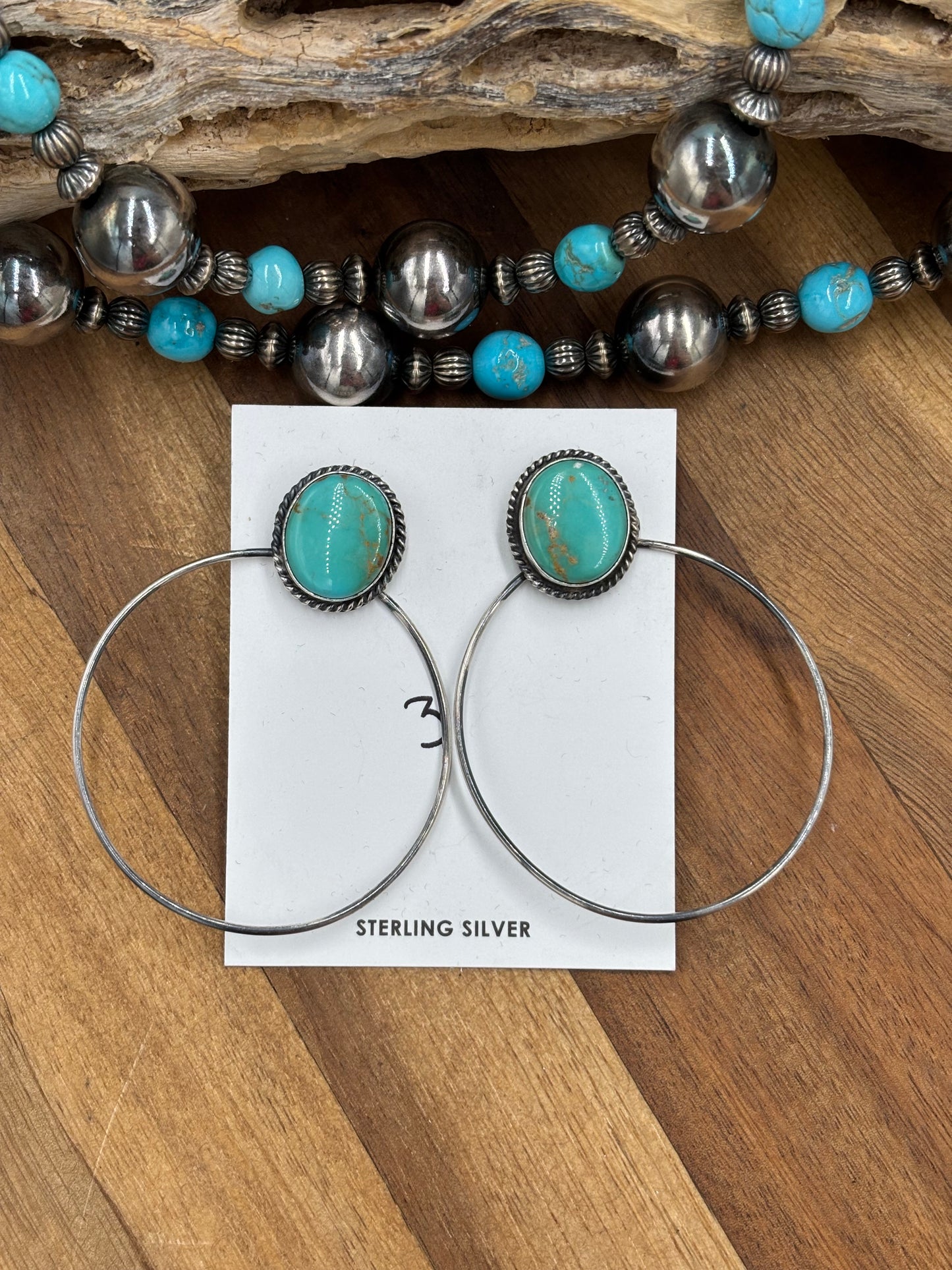 Kingman Turquoise Hoop #3 Earrings by Elouise Kee, Navajo
