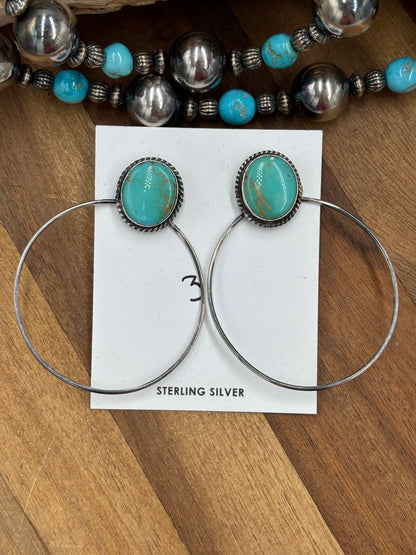 Kingman Turquoise Hoop #3 Earrings by Elouise Kee, Navajo
