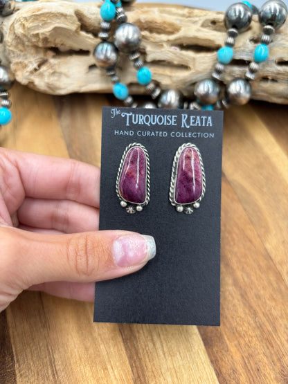 Purple Spiny #826-8B Earrings by Chassity Belone, Navajo