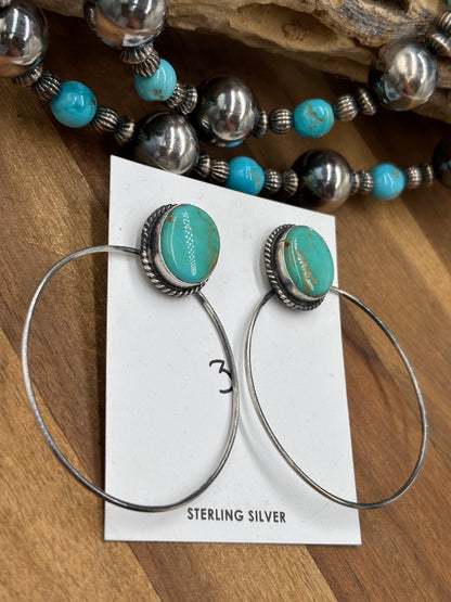 Kingman Turquoise Hoop #3 Earrings by Elouise Kee, Navajo