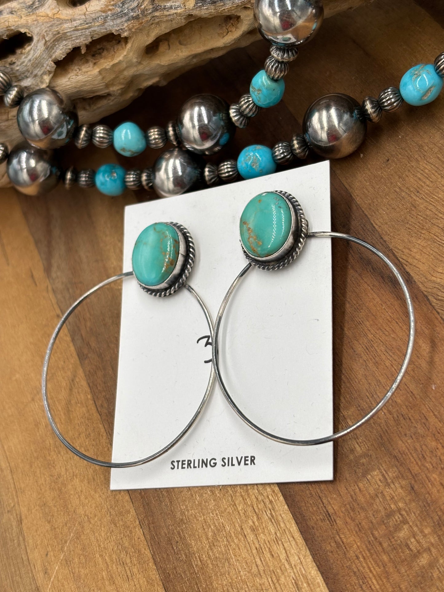 Kingman Turquoise Hoop #3 Earrings by Elouise Kee, Navajo