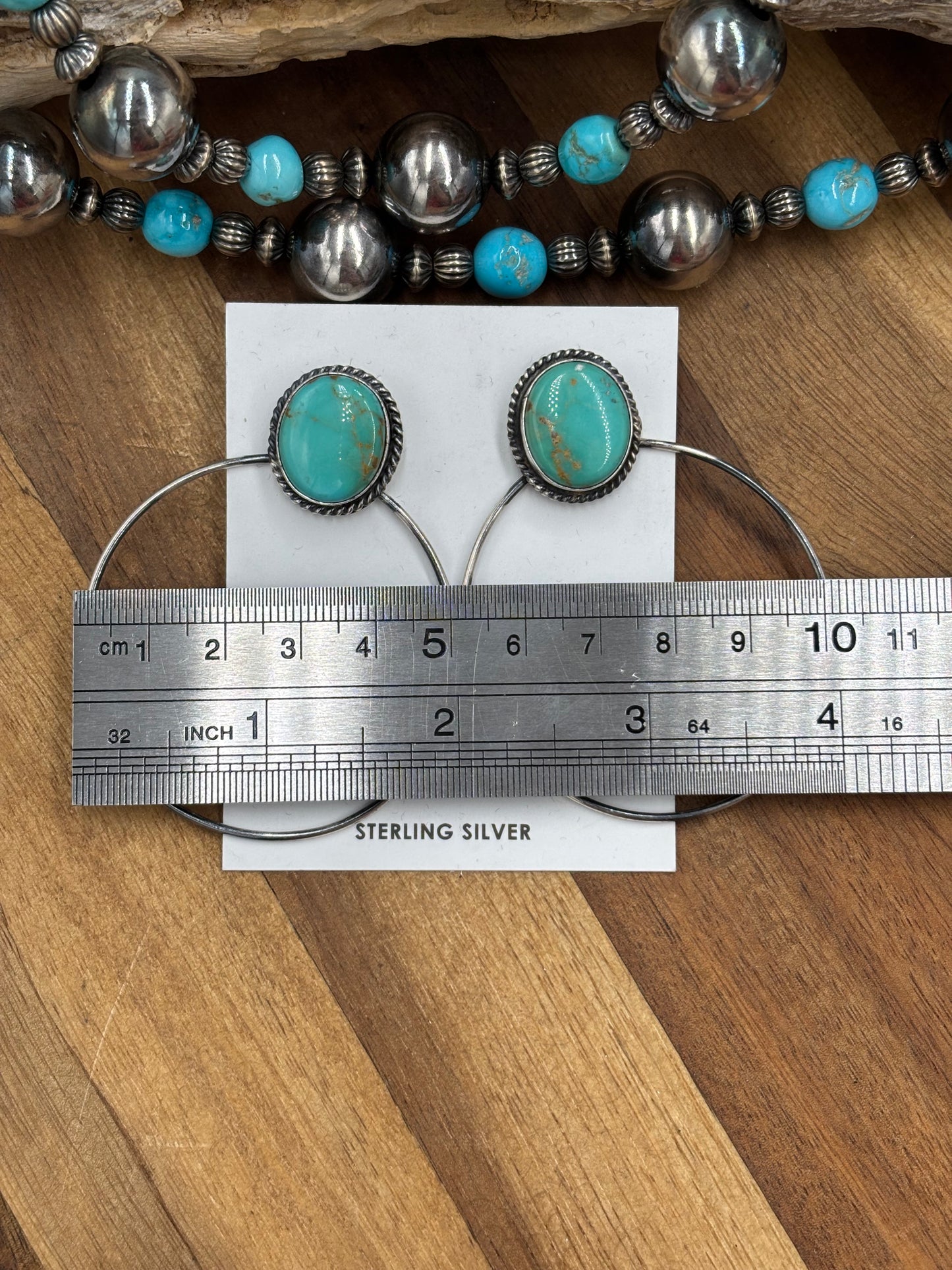 Kingman Turquoise Hoop #3 Earrings by Elouise Kee, Navajo