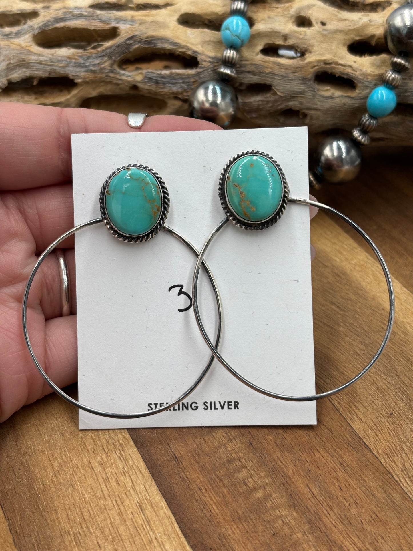 Kingman Turquoise Hoop #3 Earrings by Elouise Kee, Navajo