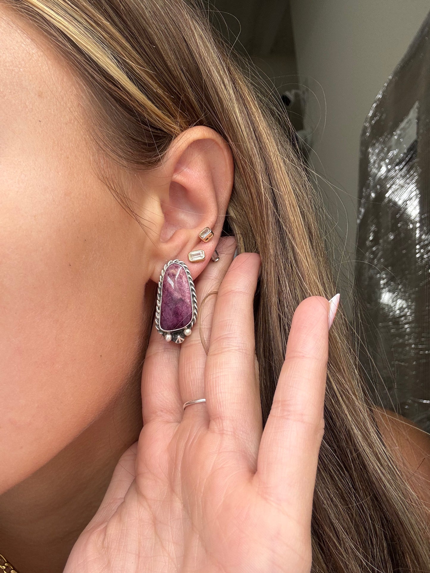 Purple Spiny #826-8B Earrings by Chassity Belone, Navajo