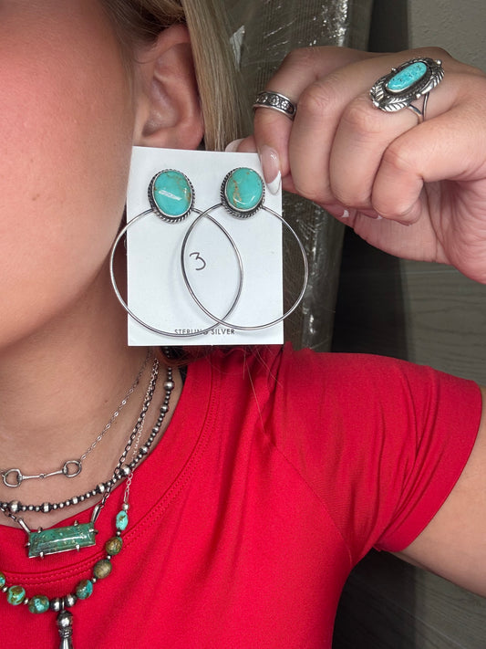 Kingman Turquoise Hoop #3 Earrings by Elouise Kee, Navajo