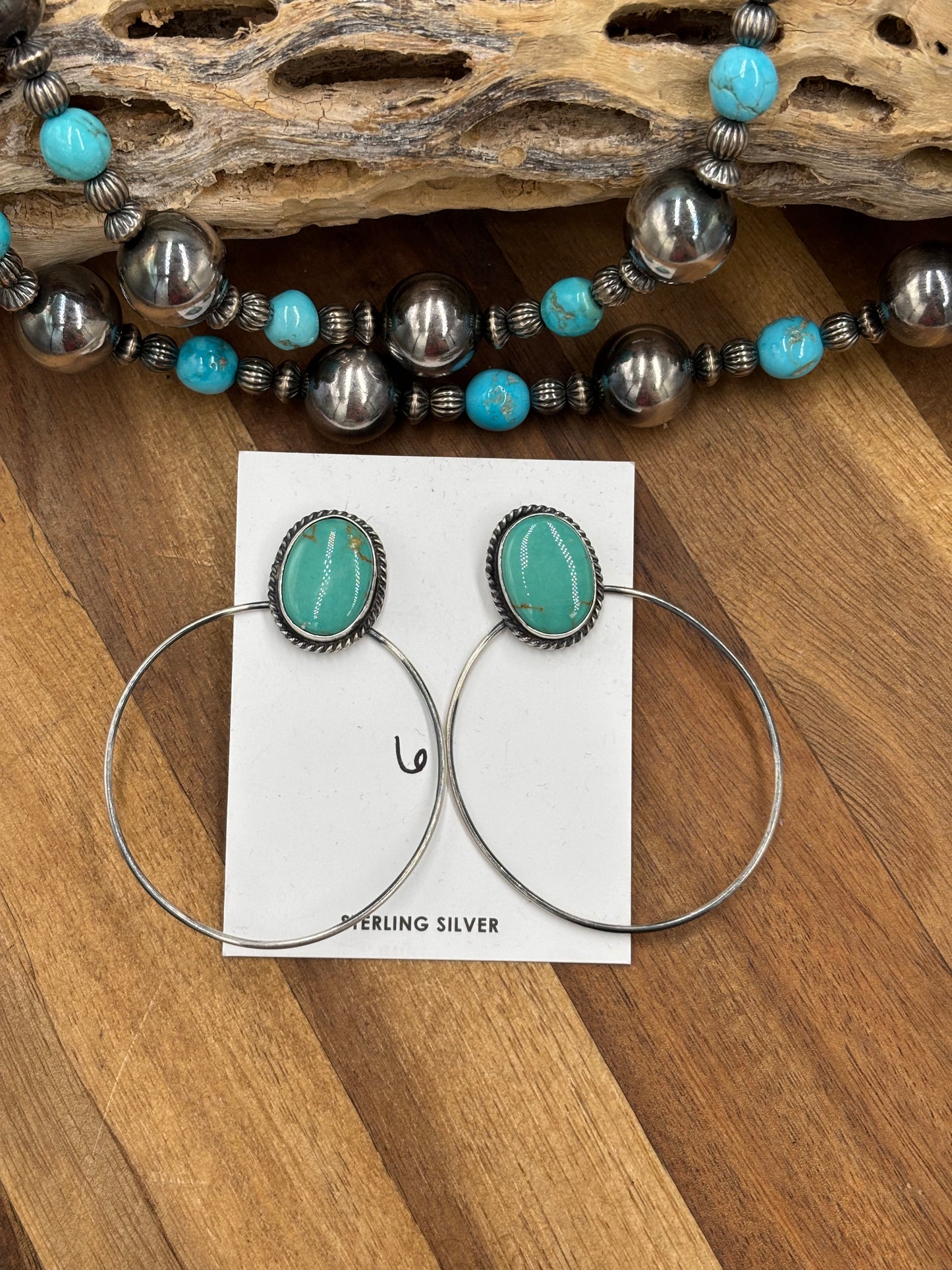 Kingman Turquoise Hoop #6 Earrings by Elouise Kee, Navajo