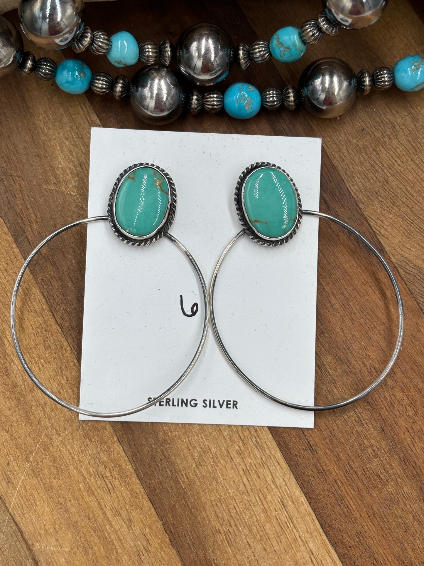 Kingman Turquoise Hoop #6 Earrings by Elouise Kee, Navajo