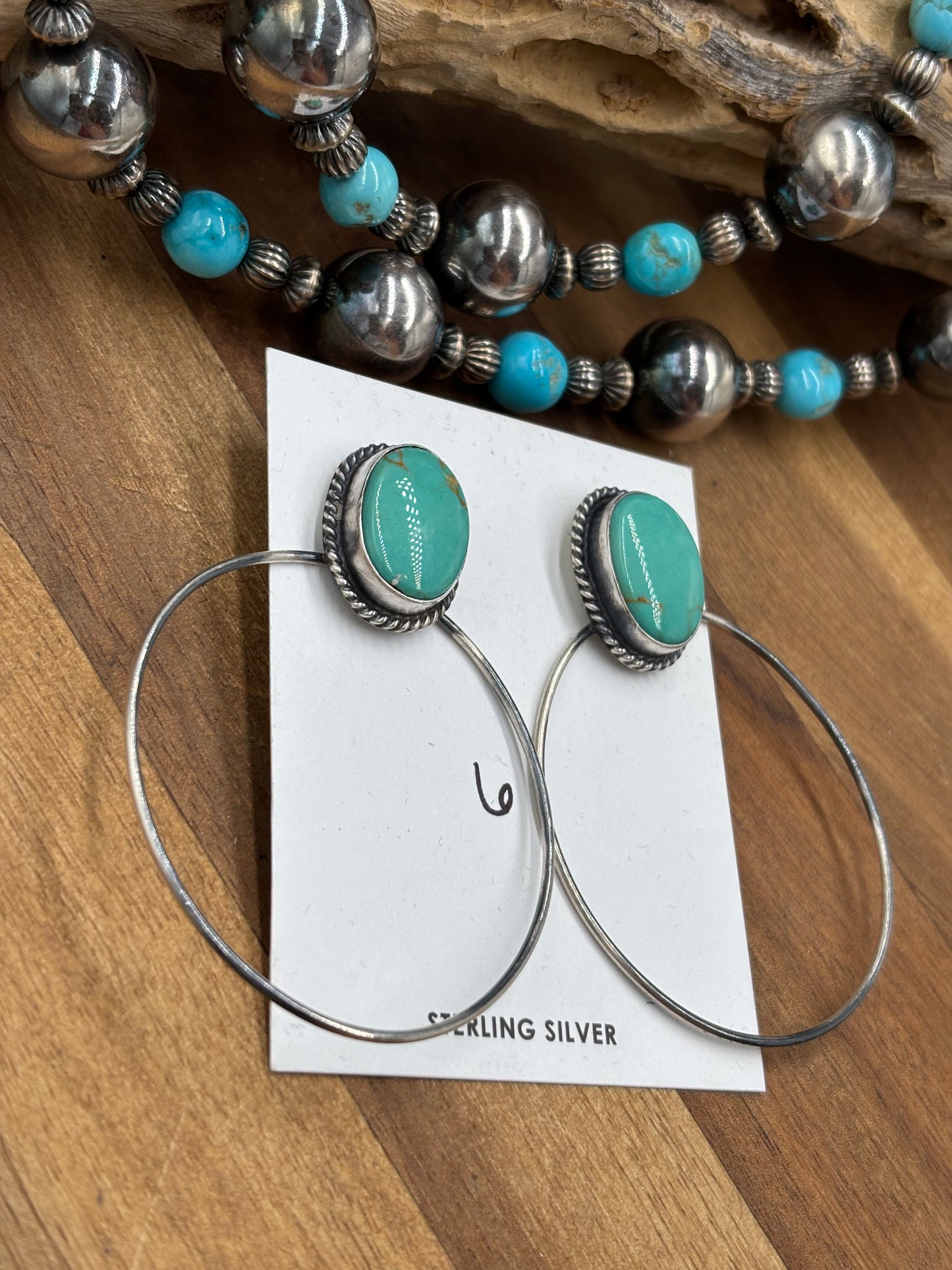 Kingman Turquoise Hoop #6 Earrings by Elouise Kee, Navajo