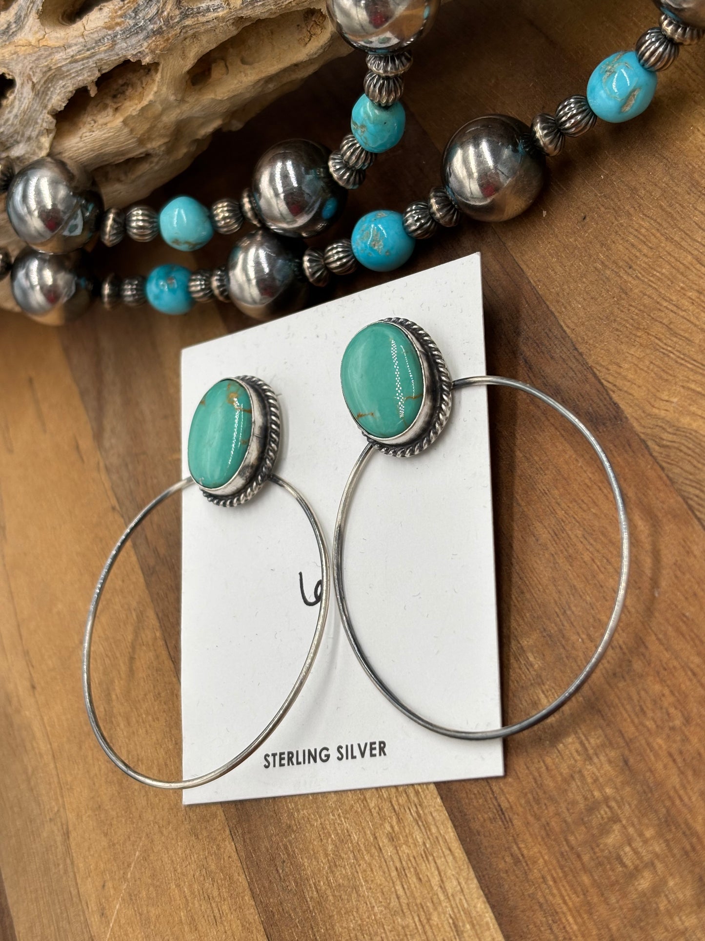 Kingman Turquoise Hoop #6 Earrings by Elouise Kee, Navajo
