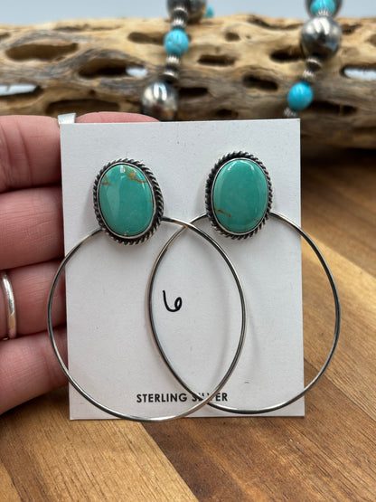 Kingman Turquoise Hoop #6 Earrings by Elouise Kee, Navajo