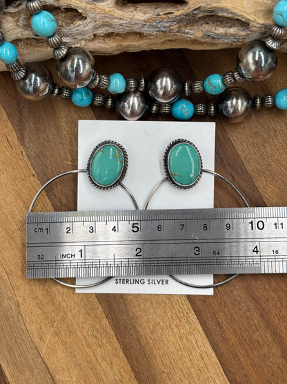 Kingman Turquoise Hoop #6 Earrings by Elouise Kee, Navajo