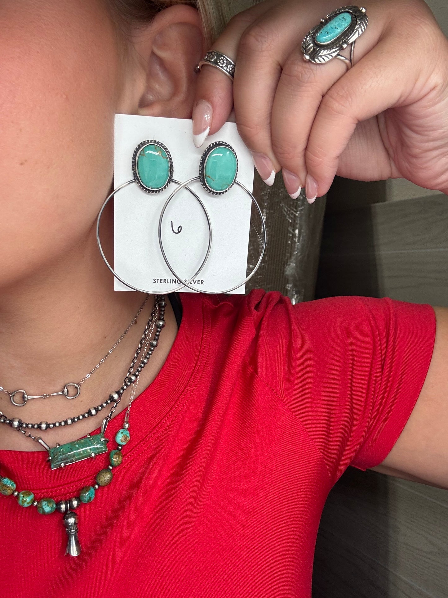 Kingman Turquoise Hoop #6 Earrings by Elouise Kee, Navajo