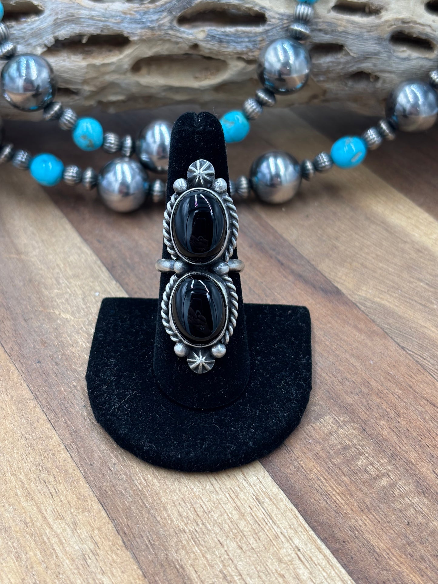 Black Onyx Adjustable Ring by Dixon, Navajo