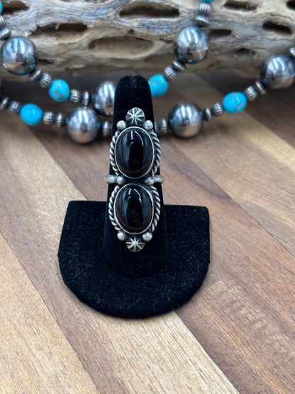 Black Onyx Adjustable Ring by Dixon, Navajo