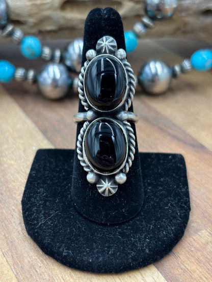 Black Onyx Adjustable Ring by Dixon, Navajo