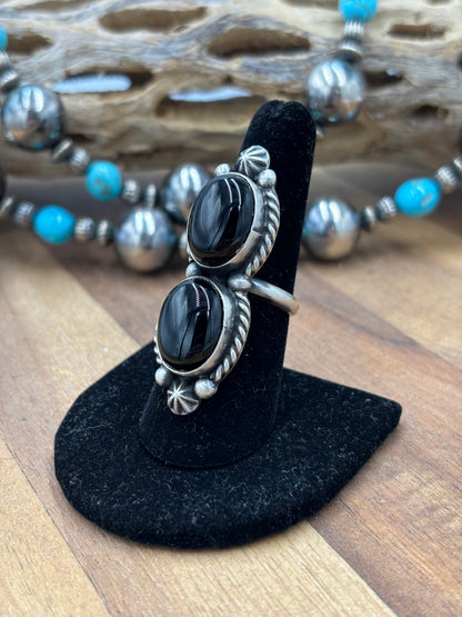 Black Onyx Adjustable Ring by Dixon, Navajo