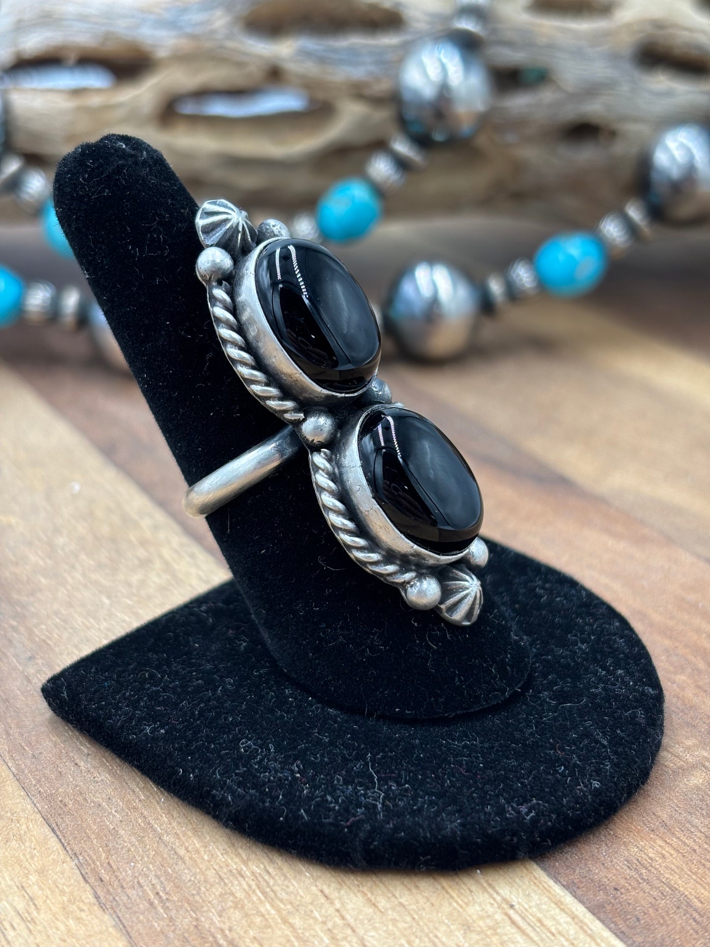Black Onyx Adjustable Ring by Dixon, Navajo