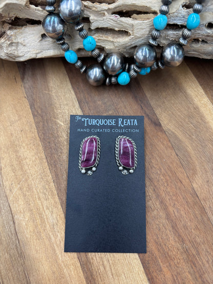 Purple Spiny #826-8E Earrings by Chassity Belone, Navajo
