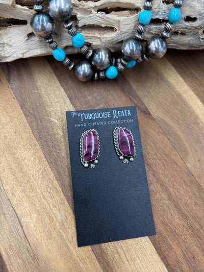 Purple Spiny #826-8E Earrings by Chassity Belone, Navajo